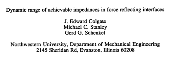 First page of the paper Dynamic range of achievable impedances in force-reflecting interfaces