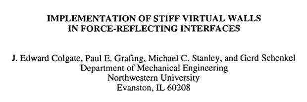 First page of the paper Implementation of stiff virtual walls in force-reflecting interfaces